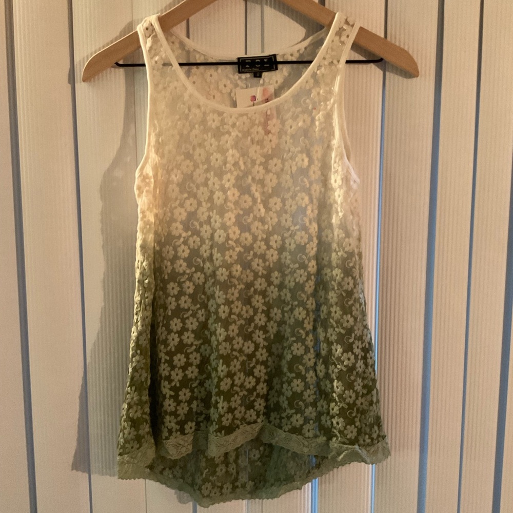 POL Floral Lace Tank Top - Green Ombre